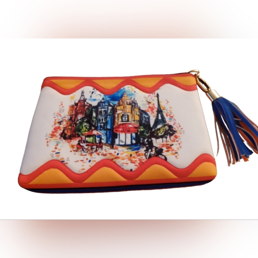 Silvia Tcherassi Neoprene clutch & tassel in vibrant colors of Italy NWOT